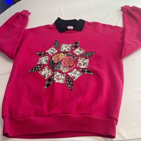 Jerzees Vintage 90s Granny Core Cottage Core Quilt Sweatshirt Size Large - Picture 8 of 9